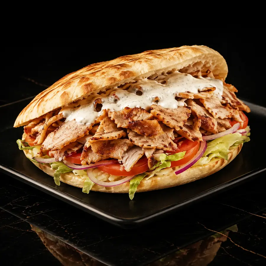 Drehspieß Sandwich mit Salat und Soße