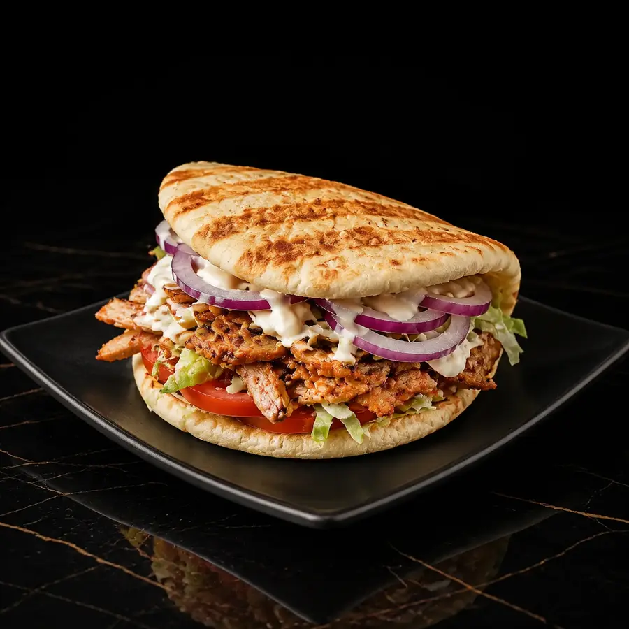 Kleines Schüler Sandwich mit Drehspießfleisch, Salat und Soße