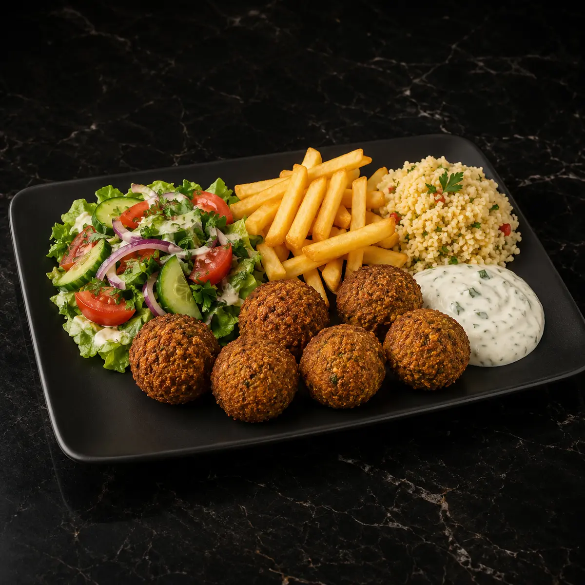 Falafel Teller mit Salat und Pommes