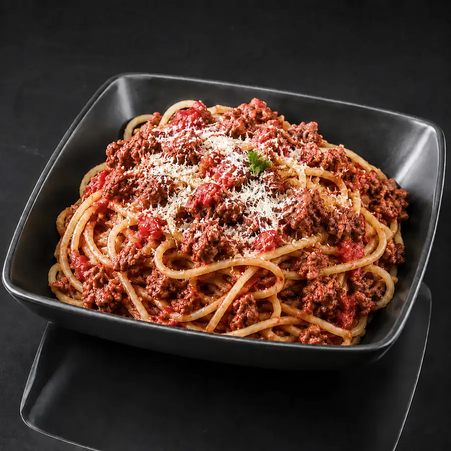 Pasta Bolognese mit Rind-Hackfleischsauce und Parmesan
