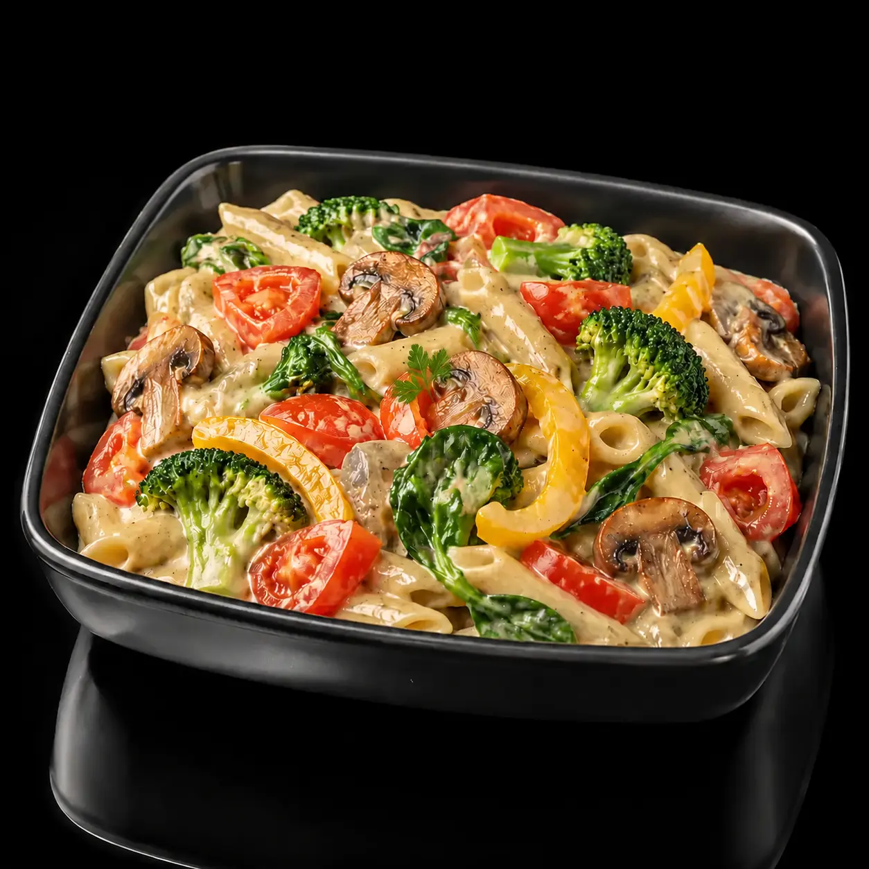 Vegetarische Pasta mit frischem Gemüse und Sahnesoße