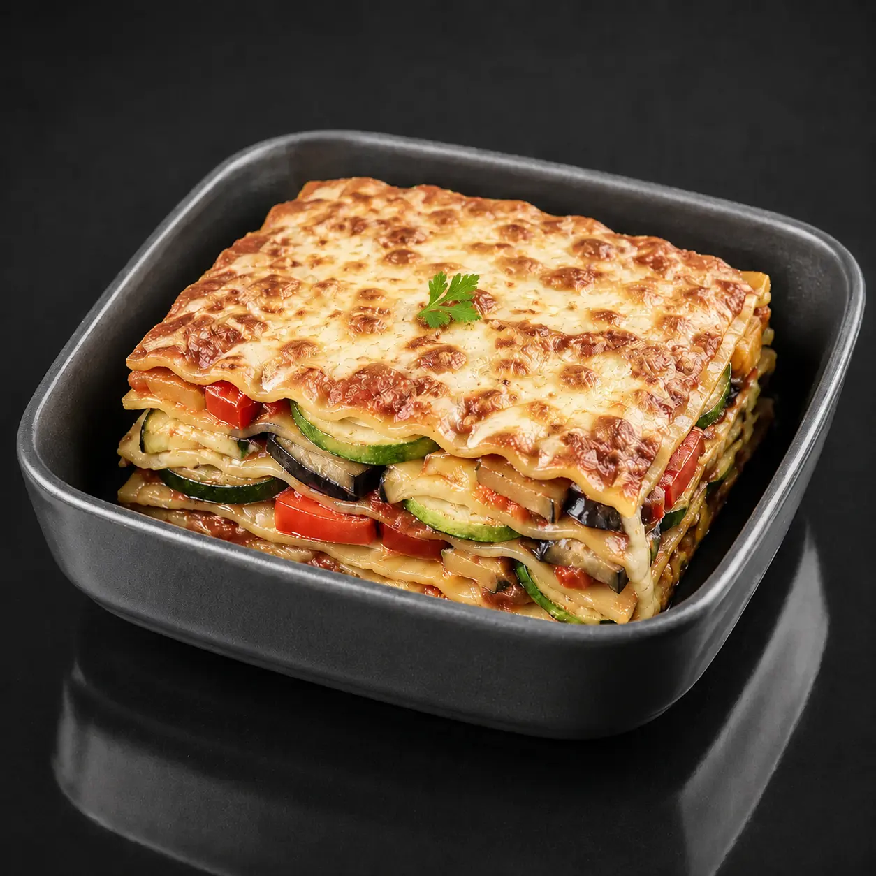 Vegetarische Lasagne mit Gemüse, Zucchini, Aubergine und Paprika