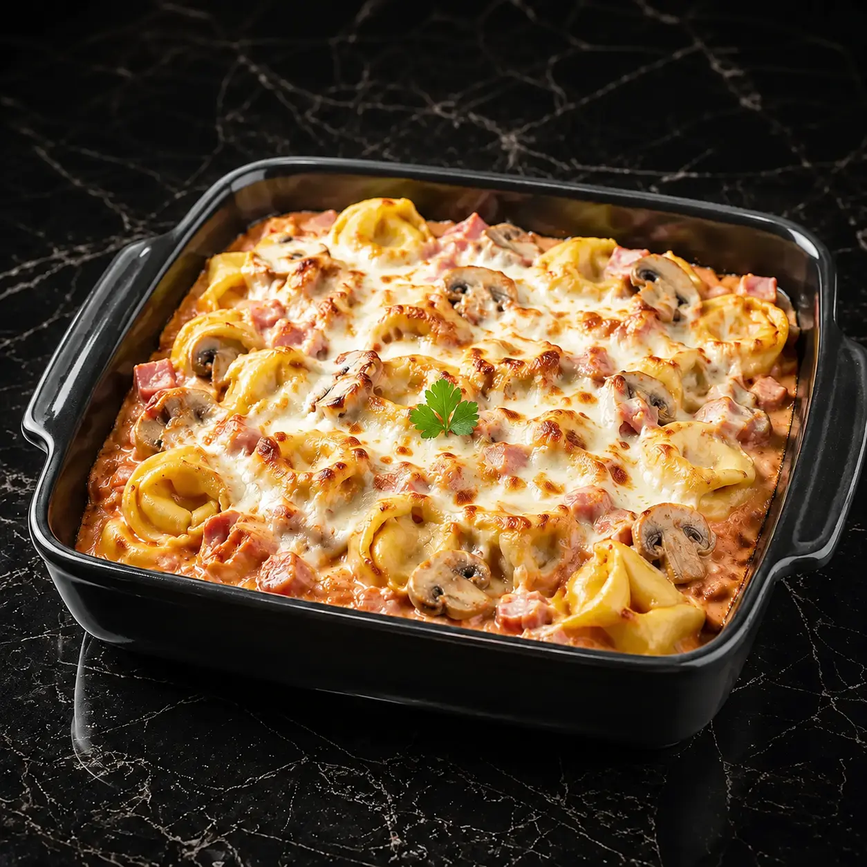 Tortellini di Carne mit Schinken und Champignons in Tomaten-Sahnesoße