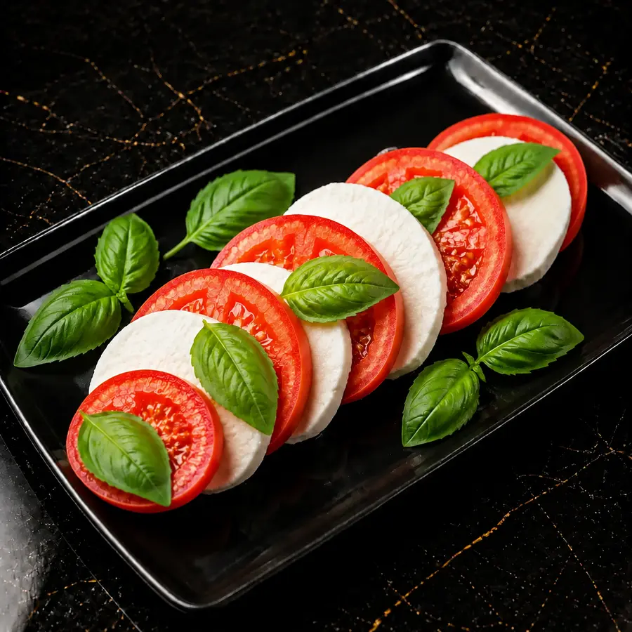 Frische Tomaten mit Büffelmozzarella und Basilikum