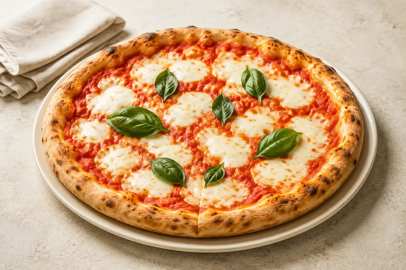 Pizza Margherita mit Tomatensauce und Käse